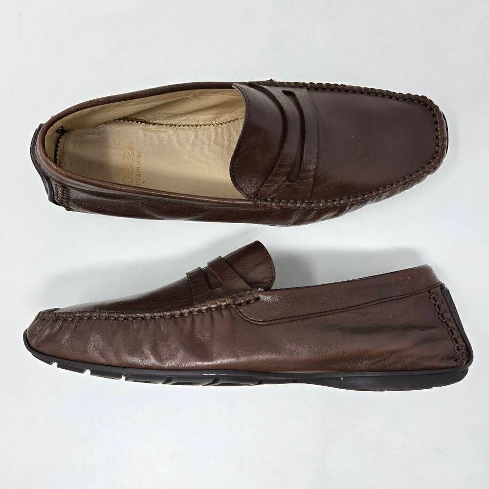 ALDO BRUE BOTTICELLI BROWN CALF LEATHER DRIVING PENNY LOAFER MENS 7 D ITALY